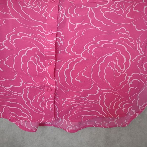 Attention Button Down Blouse Pink White Size Medium Long Sleeve EUC - Picture 8 of 11